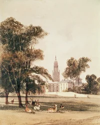 Die Kirche von St. Alphage vom Park aus, Greenwich, 1831